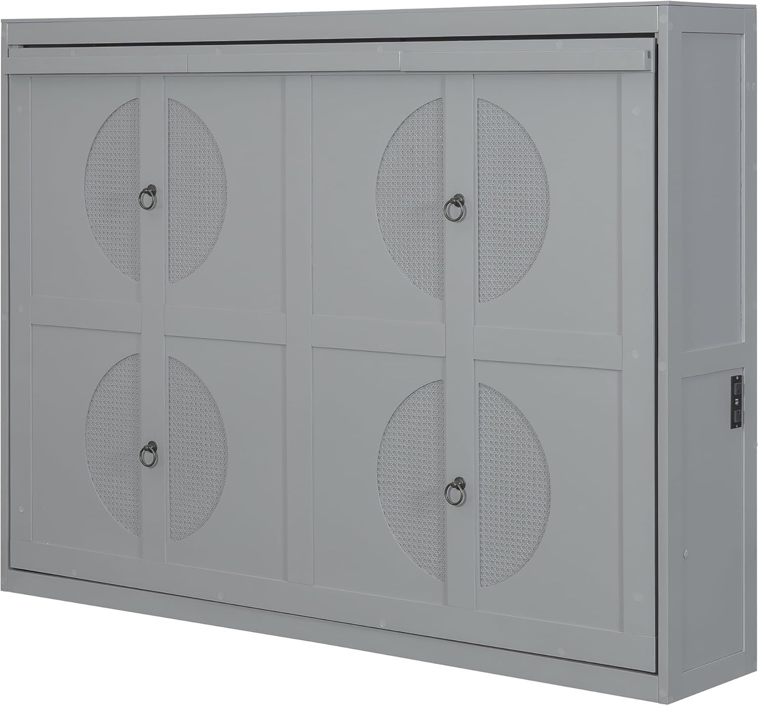 Harper & Bright Designs Full Size Murphy Bed, Wooden Full Murphy Wall Bed Frame with a Set of Sockets & USB Ports, Gray