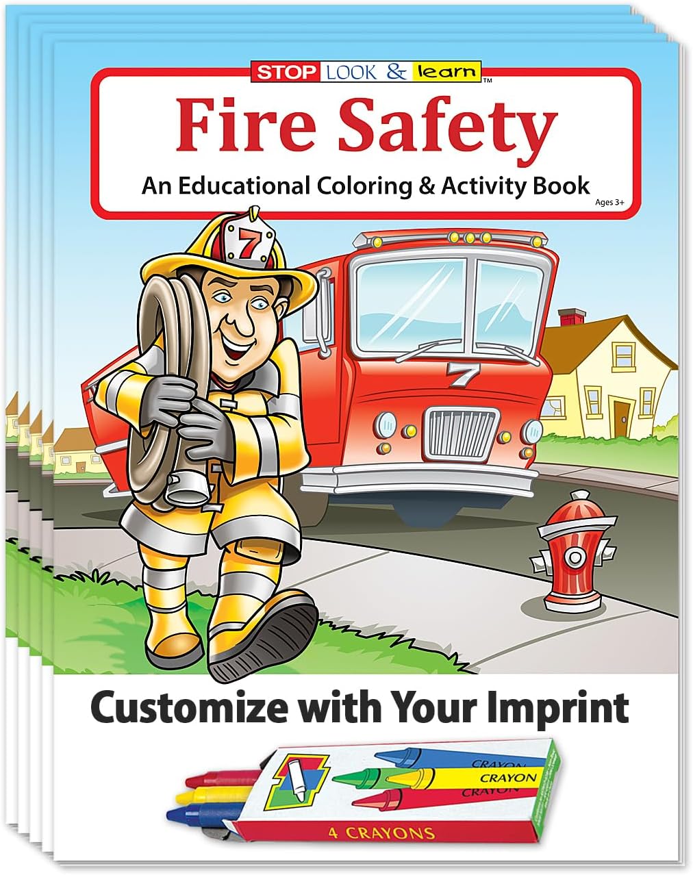 ZOCO – Fire Safety for Kids – Custom Promotional Firefighter Coloring Books (250 Bulk Pack, with Crayons) – Fire Prevention Week Items – Add Your Imprint to the Front Cover