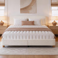 King Size Cloud Bed Frame, Upholstered Boucle Bed Frame with Adjustable Headboard, Solid Wood Legs, Rounded Corners Design & Easy Assembly – Modern Platform Bed,Cream