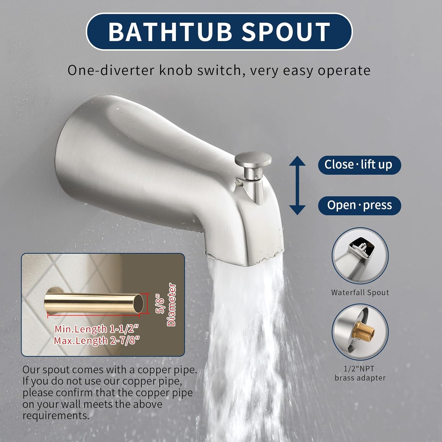2 Handle Shower Faucet Set with Tub Spout Bathtub Shower Faucet Combo Set Shower System Complete Tub and Shower Trim Kit Brushed Nickel Wall Mounted Shower Fixtures