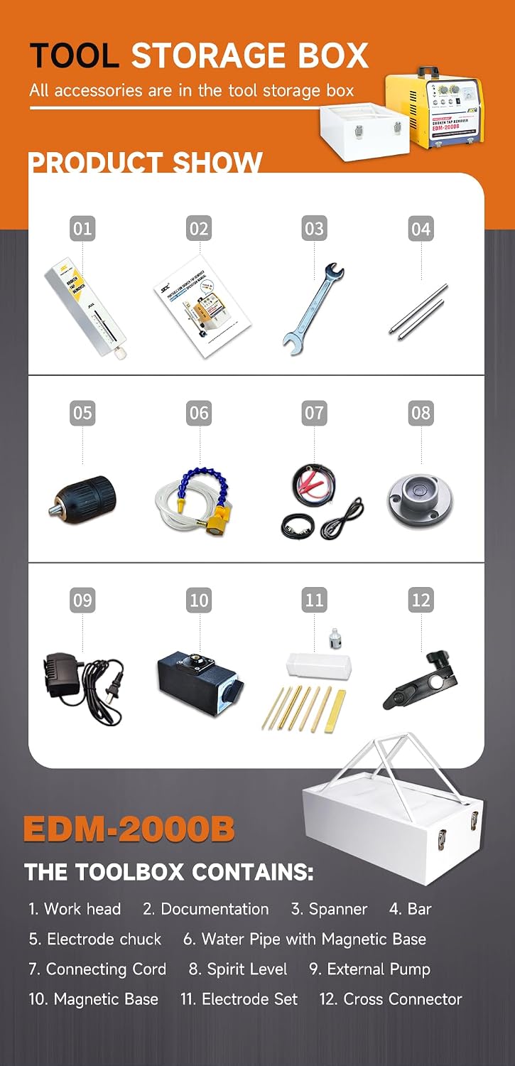 2000W 110V Portable EDM Broken Tap Remover Hard Tool Remover Tap Burning Machine Manual Up&Down(Depth Setting)