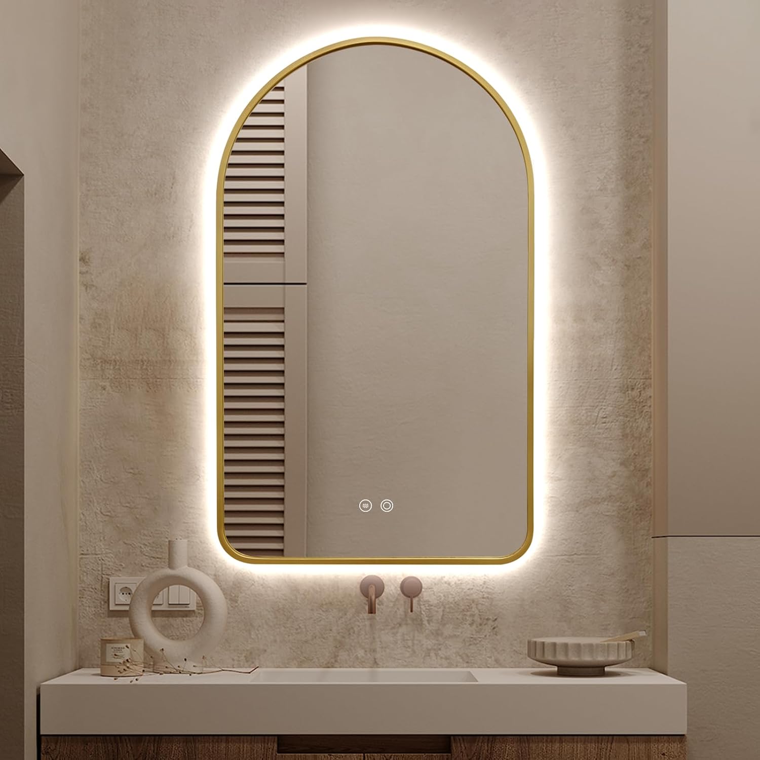 Arched LED Bathroom Mirror, 40'x24' Arch Backlit Mirror with Light Vanity Mirror for Wall Gold Frame, Anti-Fog, 3 Colors, Dimmable, Adjustable Brightness, Memory Function, IP65 Waterproof, Vertical