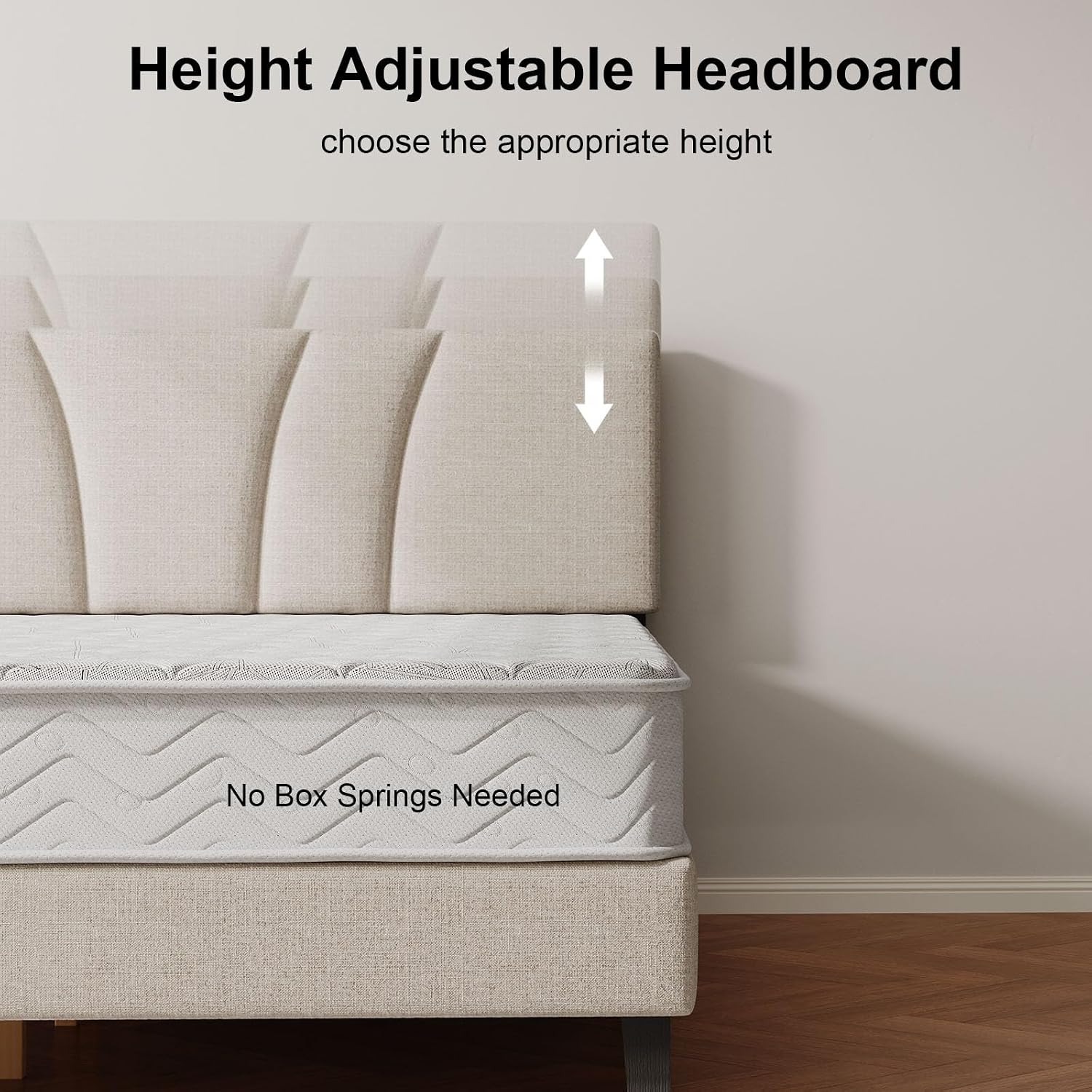 EVLIQUIL Platform Bed Frame Queen Size with Fabric Upholstered Headboard and Wooden Slats Support, Fully Upholstered Mattress Foundation, No Box Spring Needed & Easy Assembly, Beige