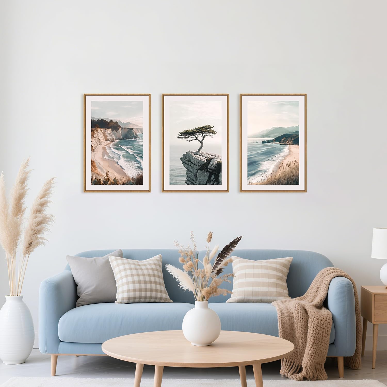Celestdeco Amalfi Coastal Beach Framed Canvas Wall Art Set, Summer Ocean Wall Decor, Southwestern Beach Wall Painting, Ocean Seascape Art Prints for Living Room, Bedroom, Dining Room-24'x36'x3