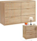 LEYAOYAO Fluted Dresser and Nightstand Sets, Wood 48' Wide Dresser & 23' Night Stand with Charging Station, 2 Piece Bedroom Furniture Set, Chest of Drawers for Bedroom, Home, Living Room,Wood