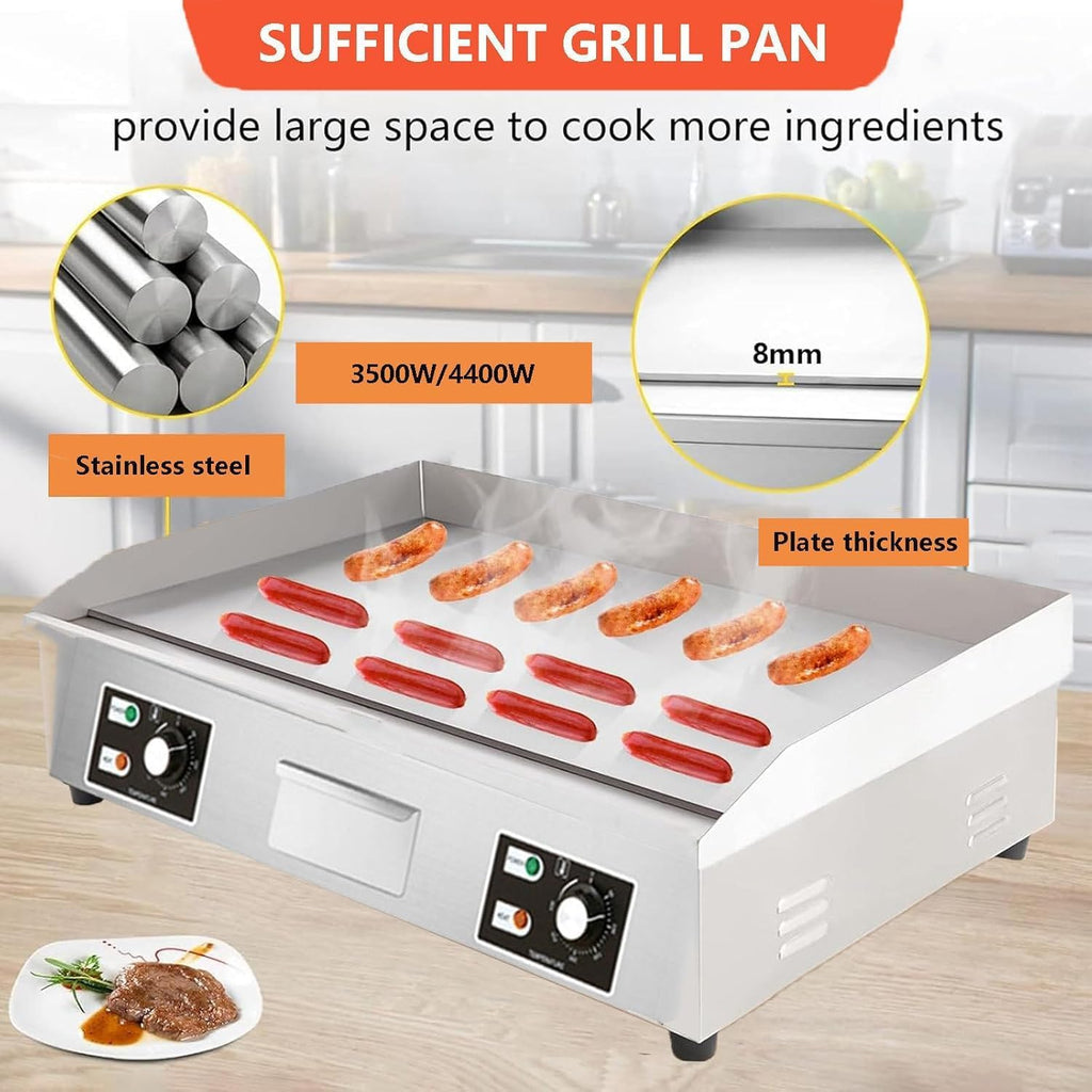 Electric Flat Top Grill/Commercial Griddle Countertop Steak Bacon Fryer/Stainless Steel Non-Stick Coating for Easy Cleaning/Double Temperature Control Knob:50-300℃,4400W