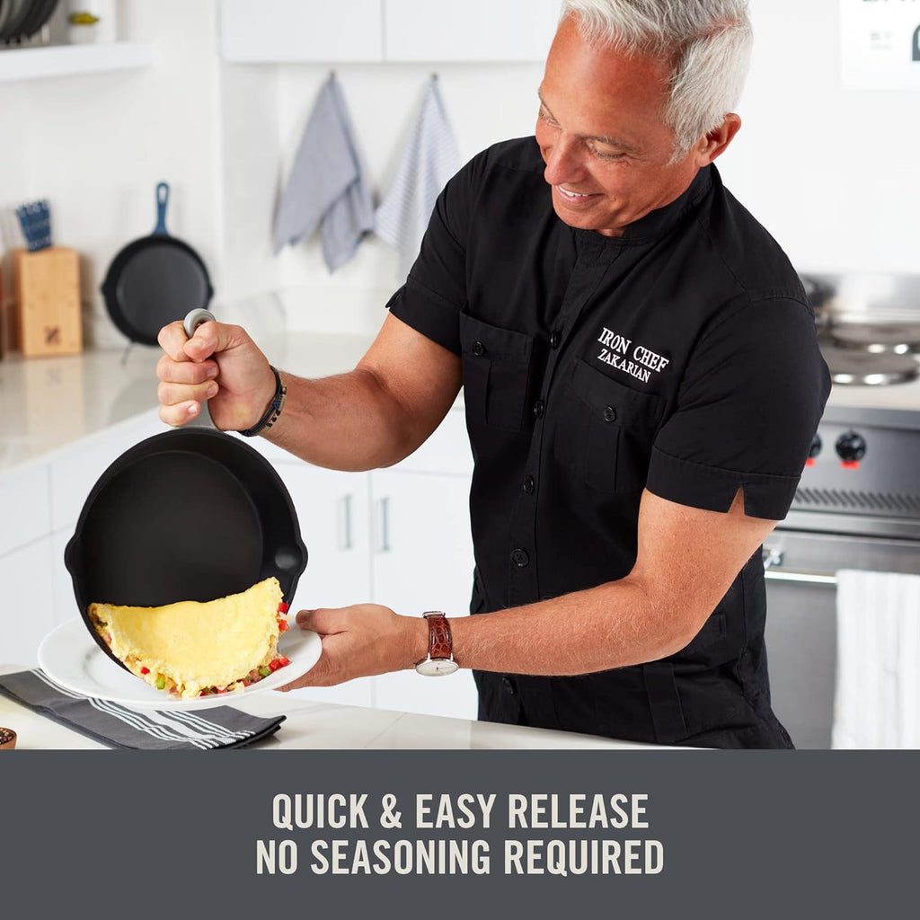 Zakarian x Dash Nonstick Cast Iron Braiser - Oven-Safe Pan with Cast Iron Lid - Features Titanium Ceramic Coating - Easy to Clean - Blue, 4.5-Quart