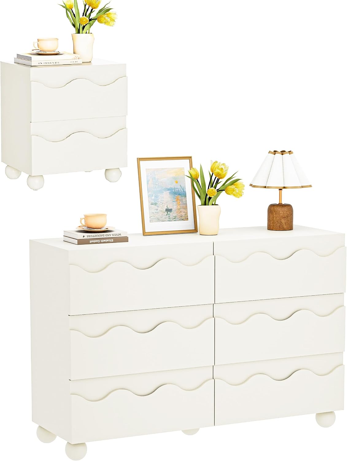 Anbuy Bedroom Sets Begie Sets 2 Pieces, Scalloped Combo 2 Pieces