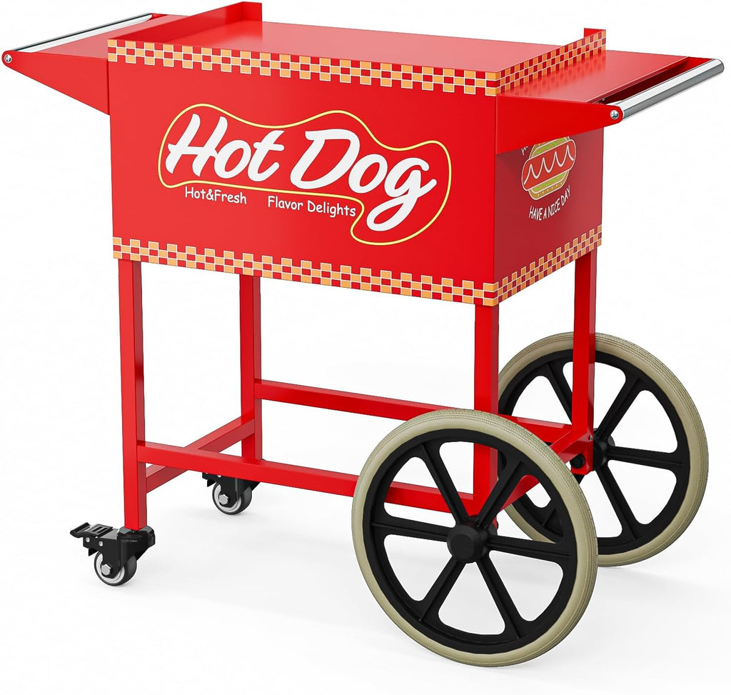 ROVSUN Hot Dog Cart - Mobile Stand for 5-7 Rollers Hot Dog Machine with Shelfs, Handles & Wheels, Concession Stands, Fairs, Events Use