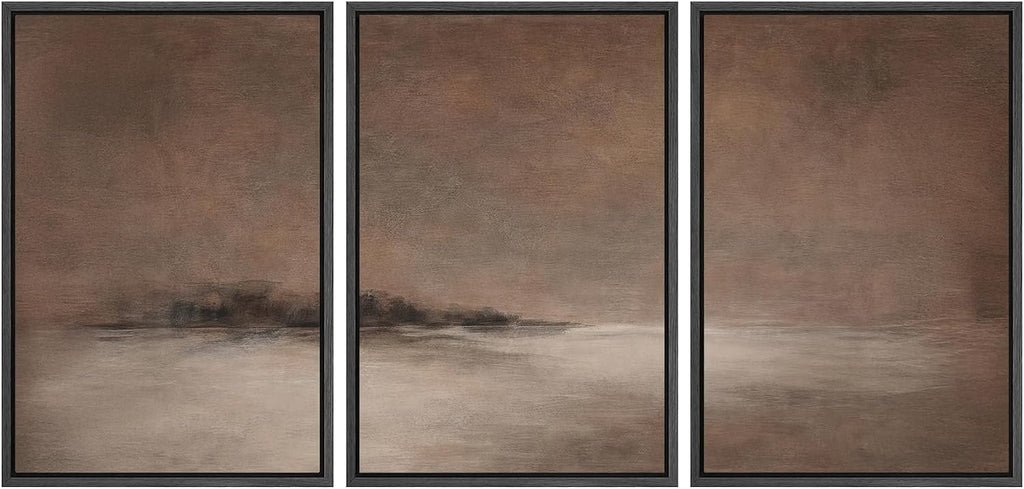 SIGNWIN Framed Canvas Print Wall Art Set Misty Brown Horizon Minimal Abstract Landscape in Warm Earth Tones Illustrations Modern Art Decorative for Living Room, Bedroom, Office - 24'x36'x3 Black