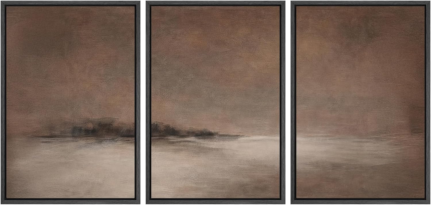SIGNWIN Framed Canvas Print Wall Art Set Misty Brown Horizon Minimal Abstract Landscape in Warm Earth Tones Illustrations Modern Art Decorative for Living Room, Bedroom, Office - 24'x36'x3 Black