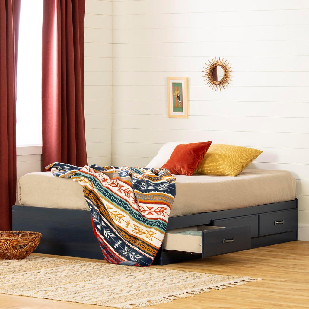 South Shore Ulysses Mates Bed with 3 Drawers, Full 54-inch, Blueberry
