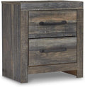 Signature Design by Ashley Drystan Rustic Industrial 2 Drawer Nightstand with 2 Slim-Profile USB Charging Stations, 24.37' Tall, Weatherworn Brown