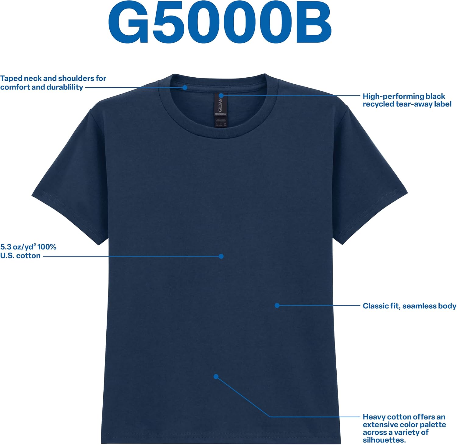 Gildan Unisex-Child Gildan Youth Heavy Cotton T-Shirt, Style G5000b, 2-Pack