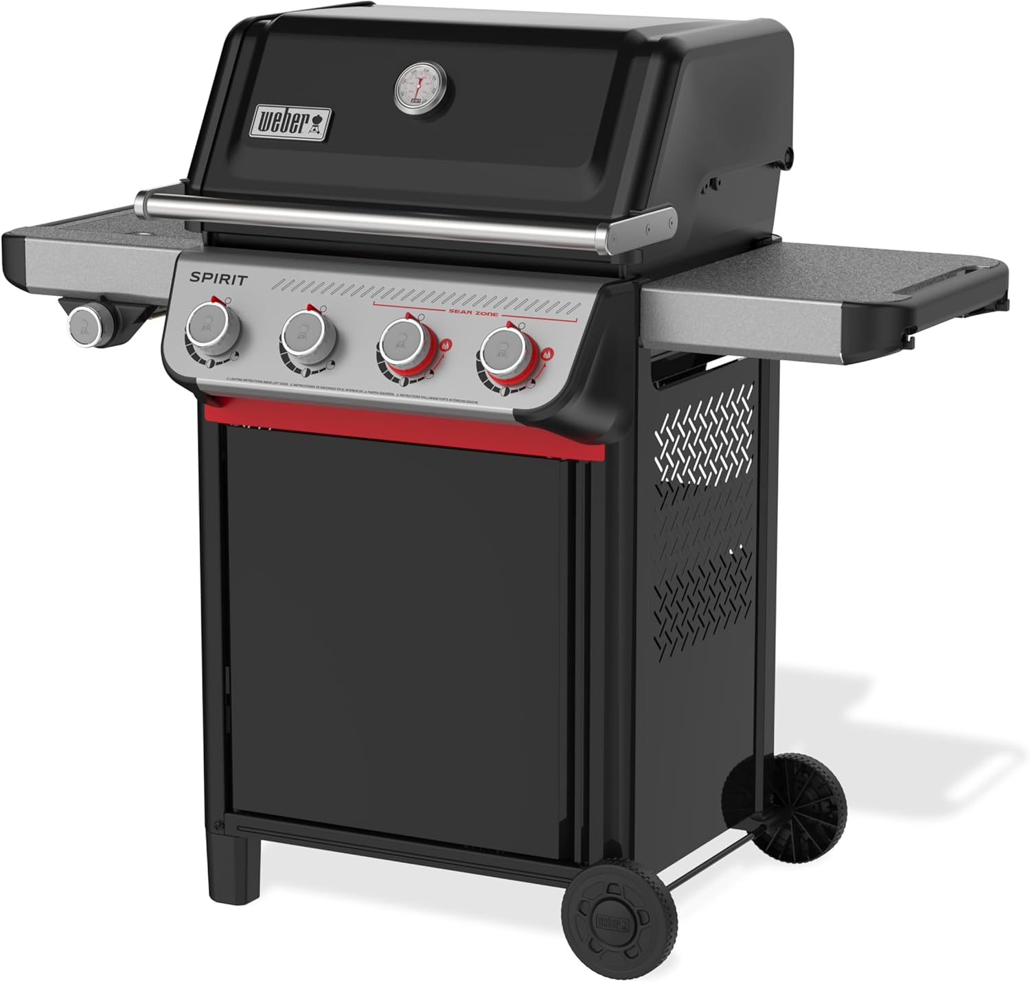 Weber Spirit E-435 Liquid Propane Gas Grill for Outdoor Cooking, 4 Burners and 1 Side Burner, Black – Porcelain-Enameled Cast-Iron Grates, 2 Boost Burners, Sear Zone