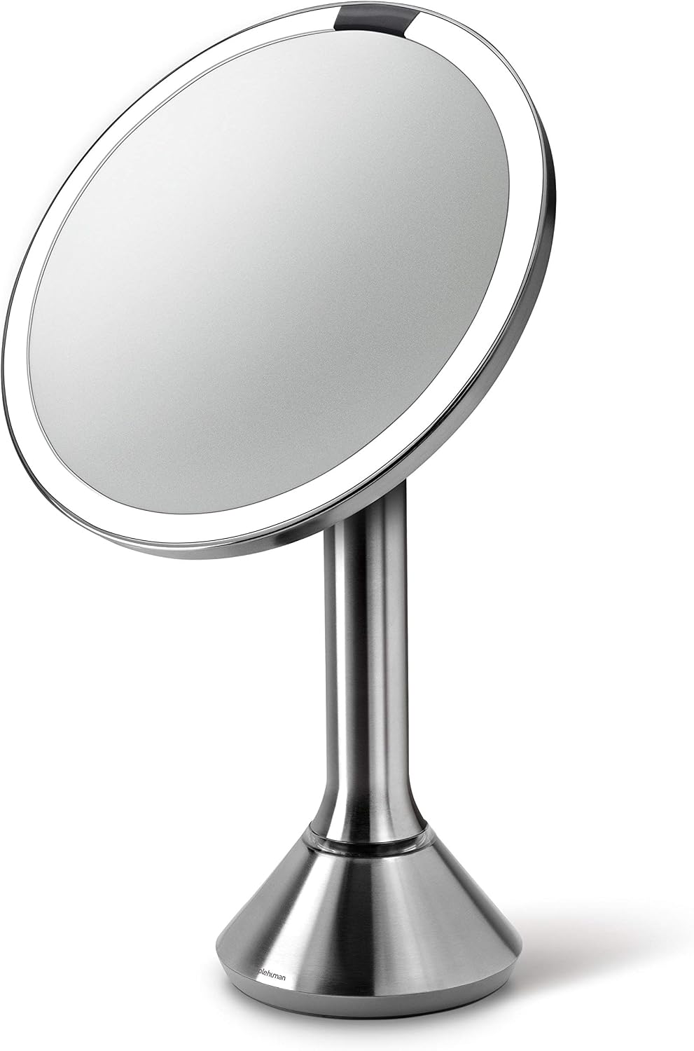 simplehuman 8' Round Sensor Makeup Mirror with Touch-Control Dual Light Settings, 5x Magnification, Rechargeable and Cordless, Brushed Stainless Steel