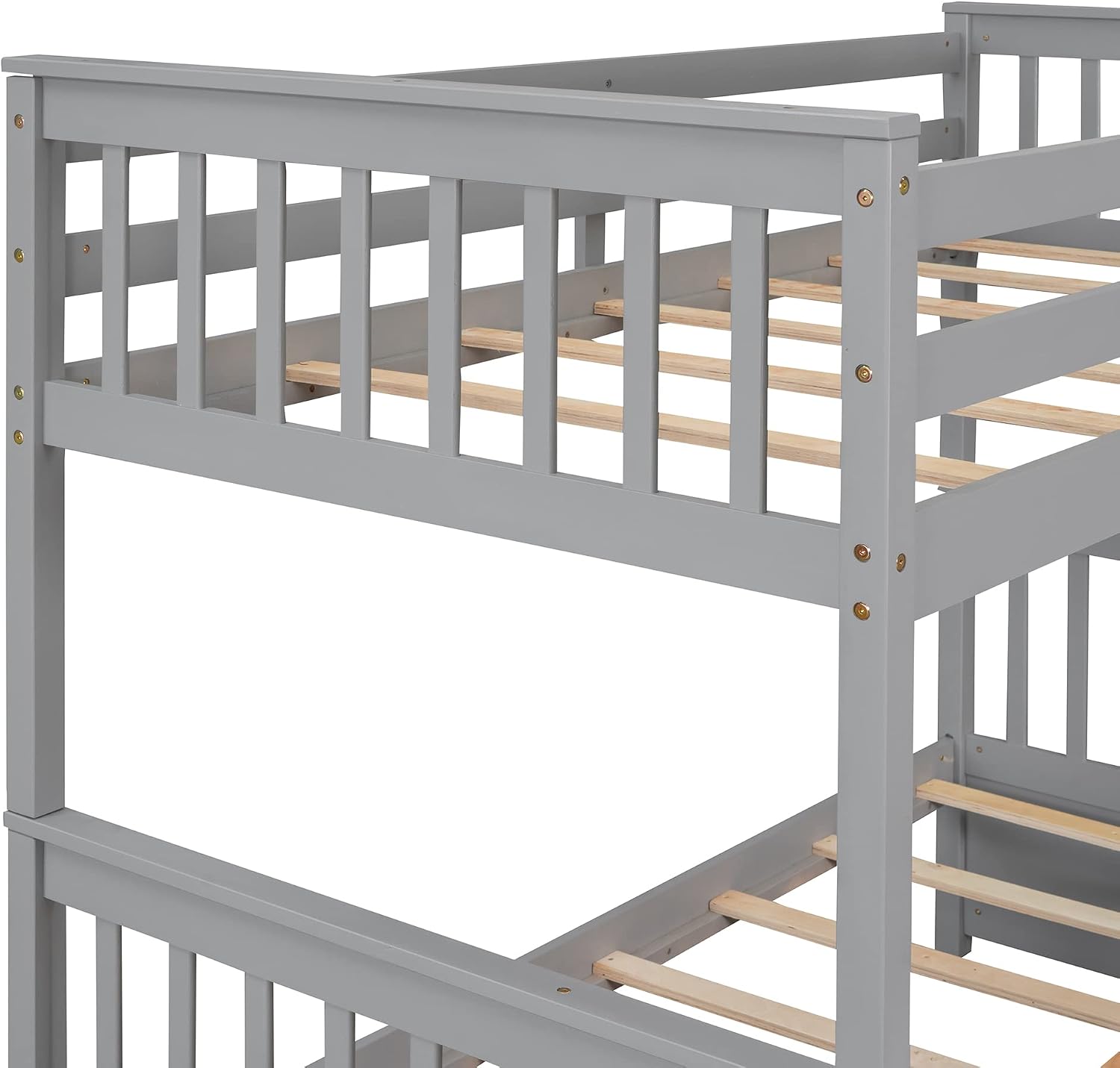 Harper & Bright Designs Twin Over Full Bunk Bed with Two Storage Drawers, Guardrails and Ladder, Solid Wood Bunk Bed Convertible to 2 Separated beds (Grey)
