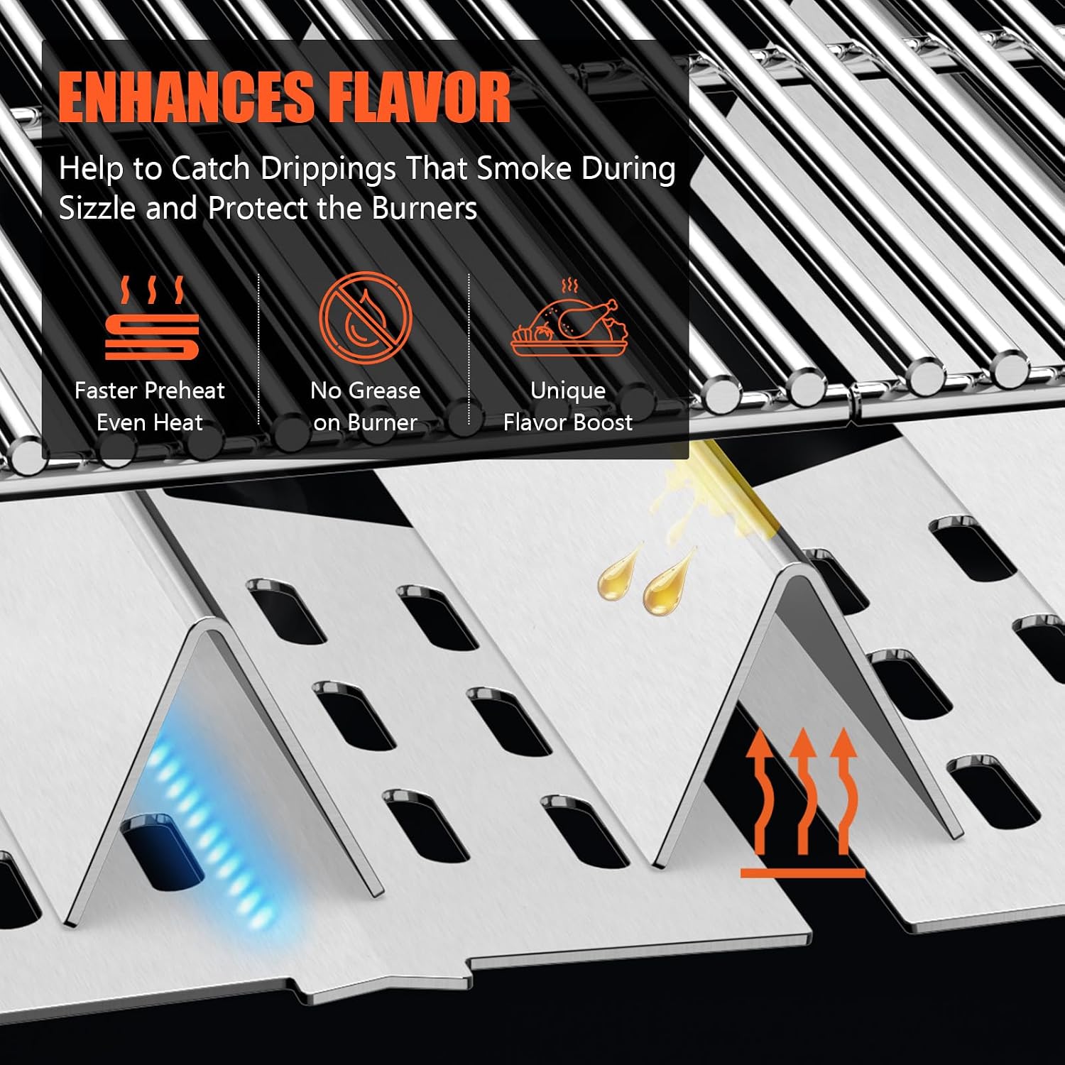 Grill Parts for Weber Genesis 300 Series with Front-Mounted Control, Fits Weber Genesis E310 E320 E330 Series Grill, Grill Grates + Flavorizer Bars+ Heat Deflector + Burner Tube（7528+7620+7622+62752）