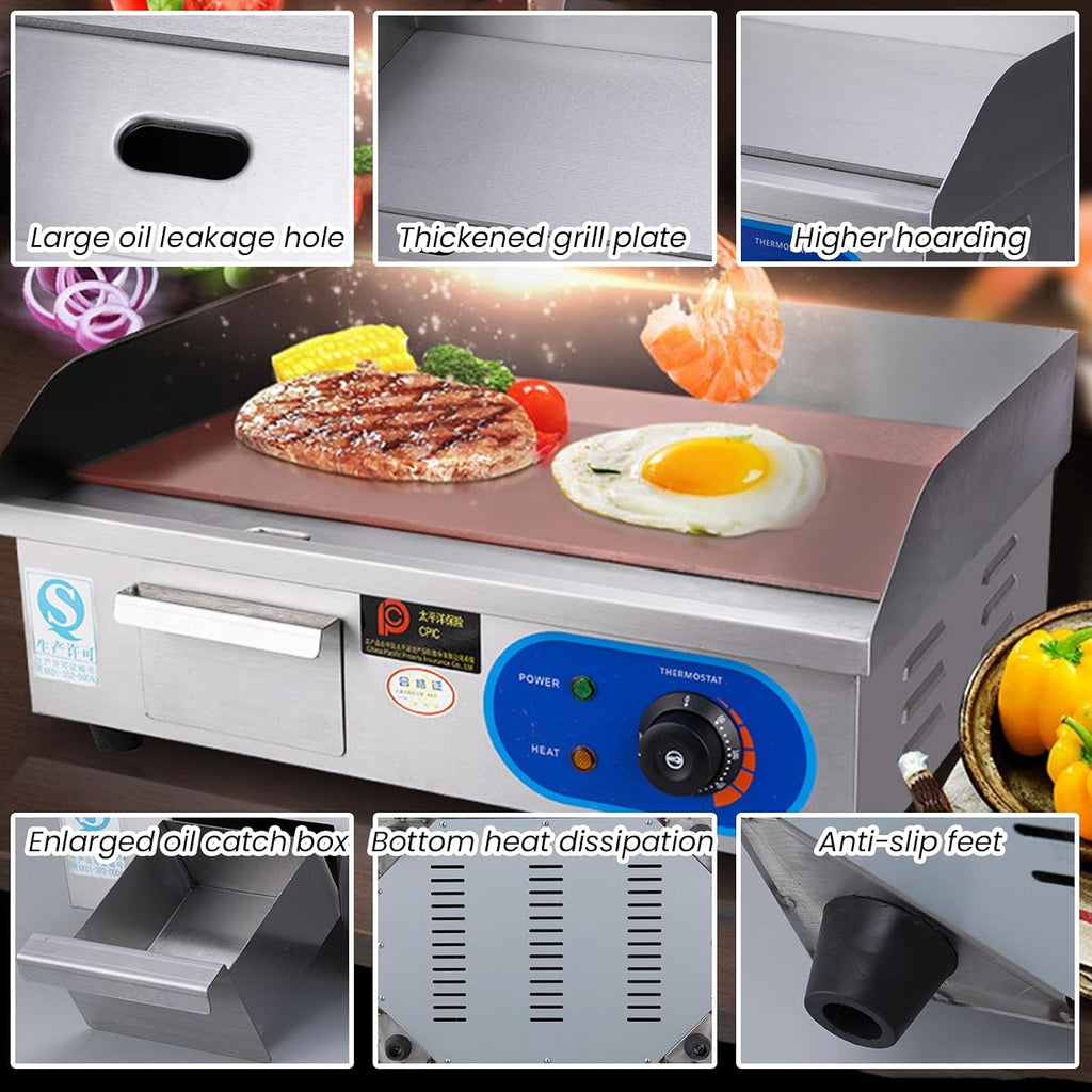 21' Commercial Electric Griddle, Electric Flat Top Grill, 3000W Countertop Griddle with Shovels and Brushes for Restaurant Teppanyaki Kitchens