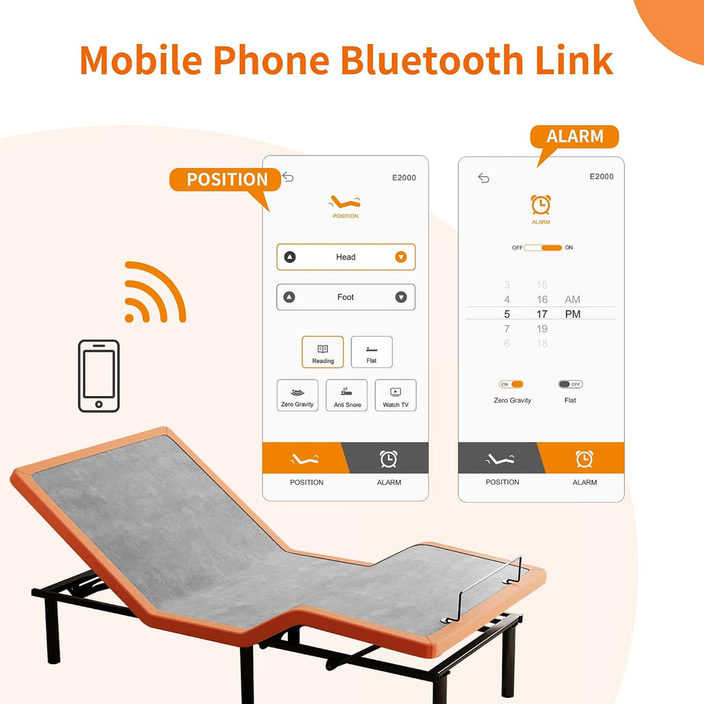 ESHINE Adjustable Bed Frame Split King + Luxury Gel Memory Foam Hybrid 12' Mattress(Medium), 5 Minutes Installation, Wireless Remote, APP Control, Head and Foot Incline, 2000 Series