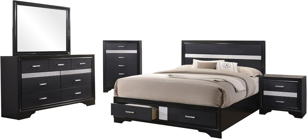 Coaster Home Furnishings Miranda Contemporary 5-Piece Bedroom Set Queen Size Storage Panel Bed Frame 50-inch Headboard Black 206361Q-S5