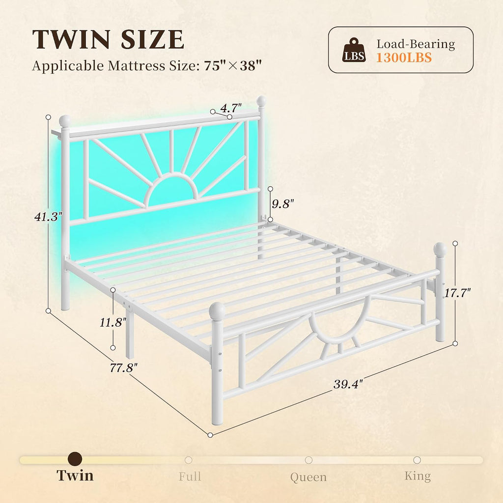 Homkdom 14 inch Twin Metal Platform Bed Frames with Headboard and Footboard, Victorian Twin Bed Frame with Under Bed Storage/No Box Spring Needed/Easy Assembly, White