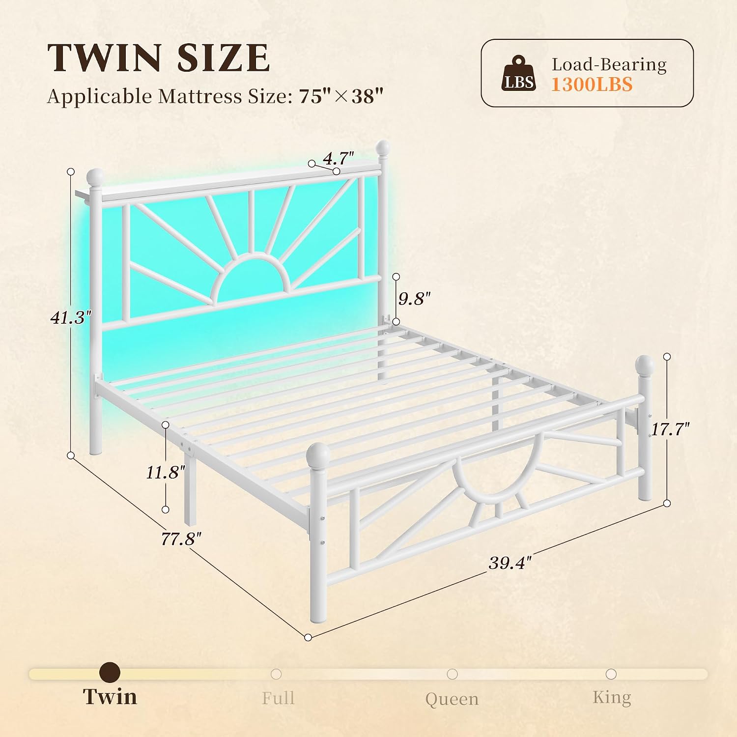 Homkdom 14 inch Twin Metal Platform Bed Frames with Headboard and Footboard, Victorian Twin Bed Frame with Under Bed Storage/No Box Spring Needed/Easy Assembly, White