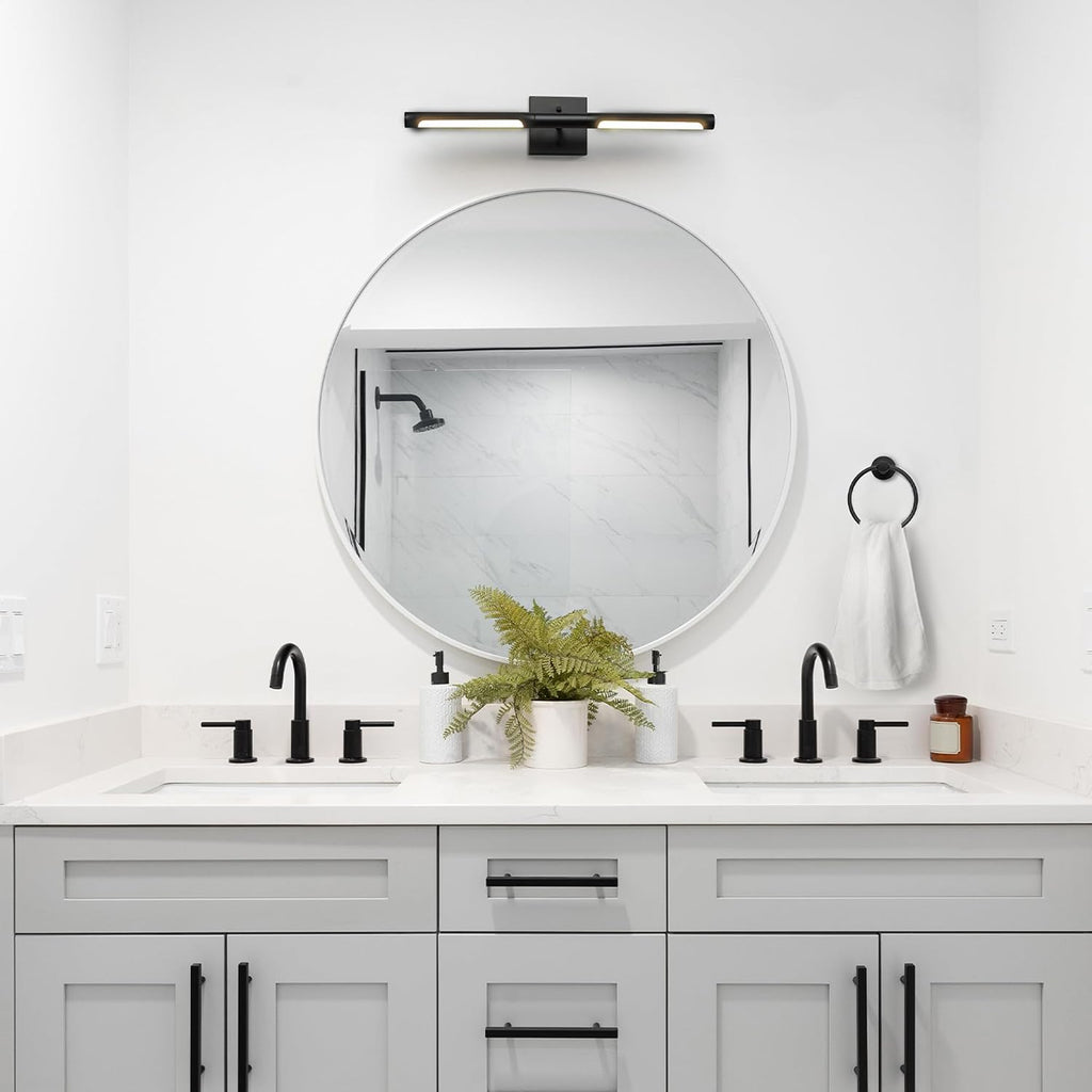 Globe Electric 63000203 5-Piece All-in-One Bathroom Set, 2-Light LED Vanity Light, Matte Black, 1200 Lumen, Towel Bar, Robe Hook, Toilet Paper Holder, Towel Ring, Bathroom Lights Over Mirror