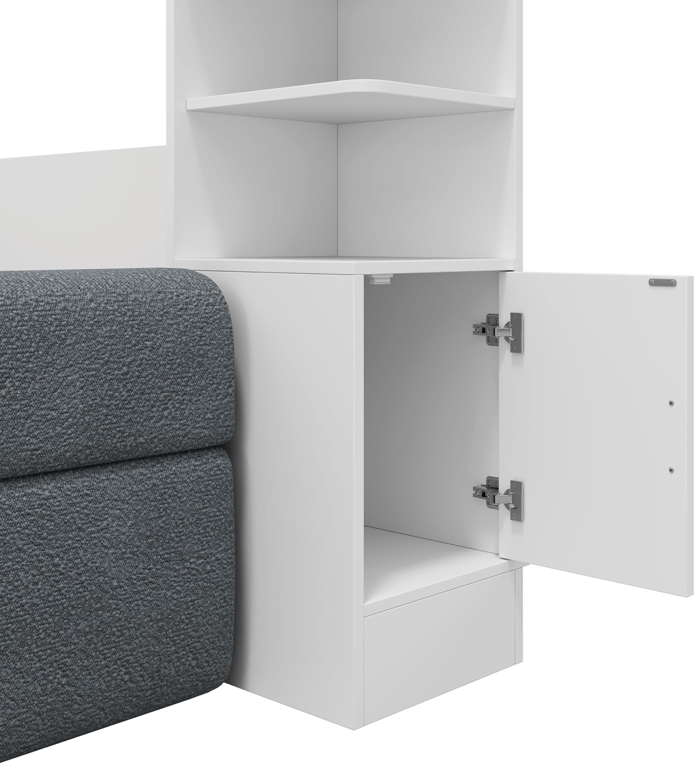 Full Wood Murphy Bed with Sofa,Shelves and Cabinets,Modern Foldable Wall Bed with Headboard,Couch and Armrest,for Home Office or Small Room,Space Saving,No Box Spring Needed,Gray