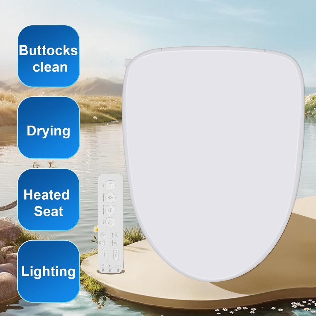 Smart Electronic Bidet Toilet Seat - Elongated White, Heated Seat with 3 Temp Modes, Warm Water Cleansing (Rear/Feminine Wash), Self-Cleaning Nozzle, Slow Close Lid, Quiet Operation