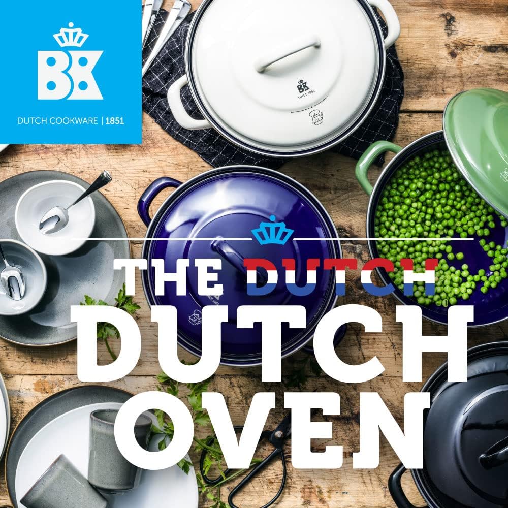 BK Indigo Dutch Heritage Round German Enamelled Casserole with Lid with PFAS-Free Ceramic Non-Stick Coating, 22 cm/3.3 Litre, Induction, Dishwasher Safe, Oven Safe, Black