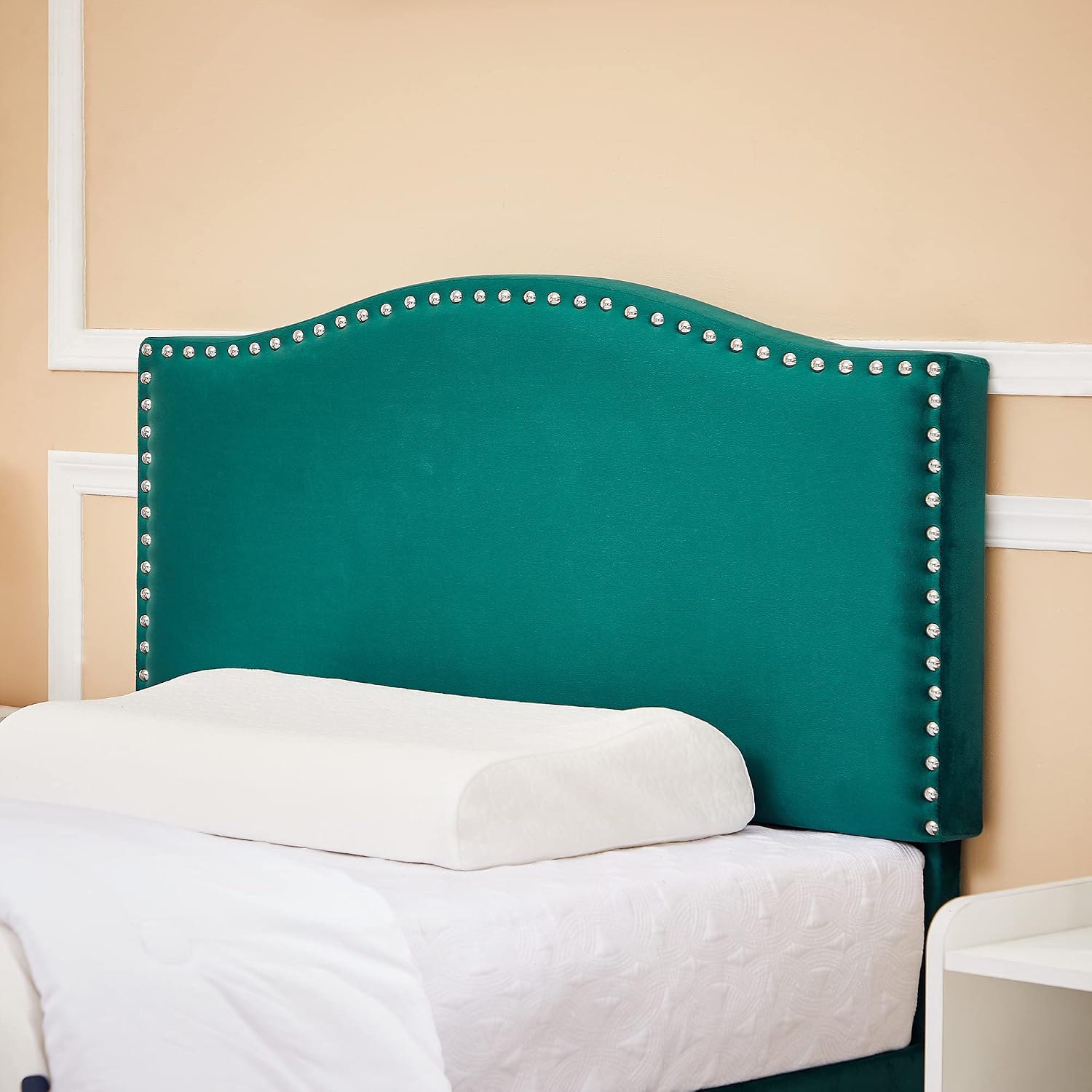 VECELO Twin Bed Frame, Platform Bed Frame with Adjustable Height Upholstered Headboard, Heavy-Duty Frames and Strong Wooden Slats Support, Non-Slip and Noise-Free, Easy Assembly, Dark Green