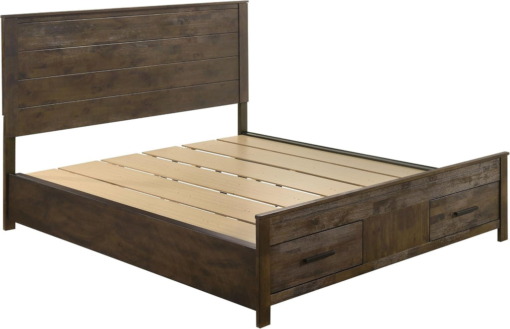 Coaster Home Furnishings Woodmont Farmhouse 4-Piece Bedroom Set California King Size Storage Panel Bed Frame 54-inch Headboard Rustic Golden Brown 222631KW-S4