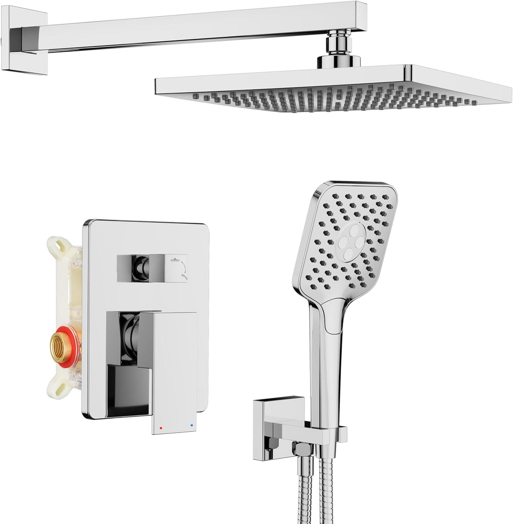 Gabrylly Shower System, Shower Faucets Sets Complete for Bathroom with High Pressure 10' Rain Shower and Handheld Shower, 2 Way Shower Valve Kit, Chrome