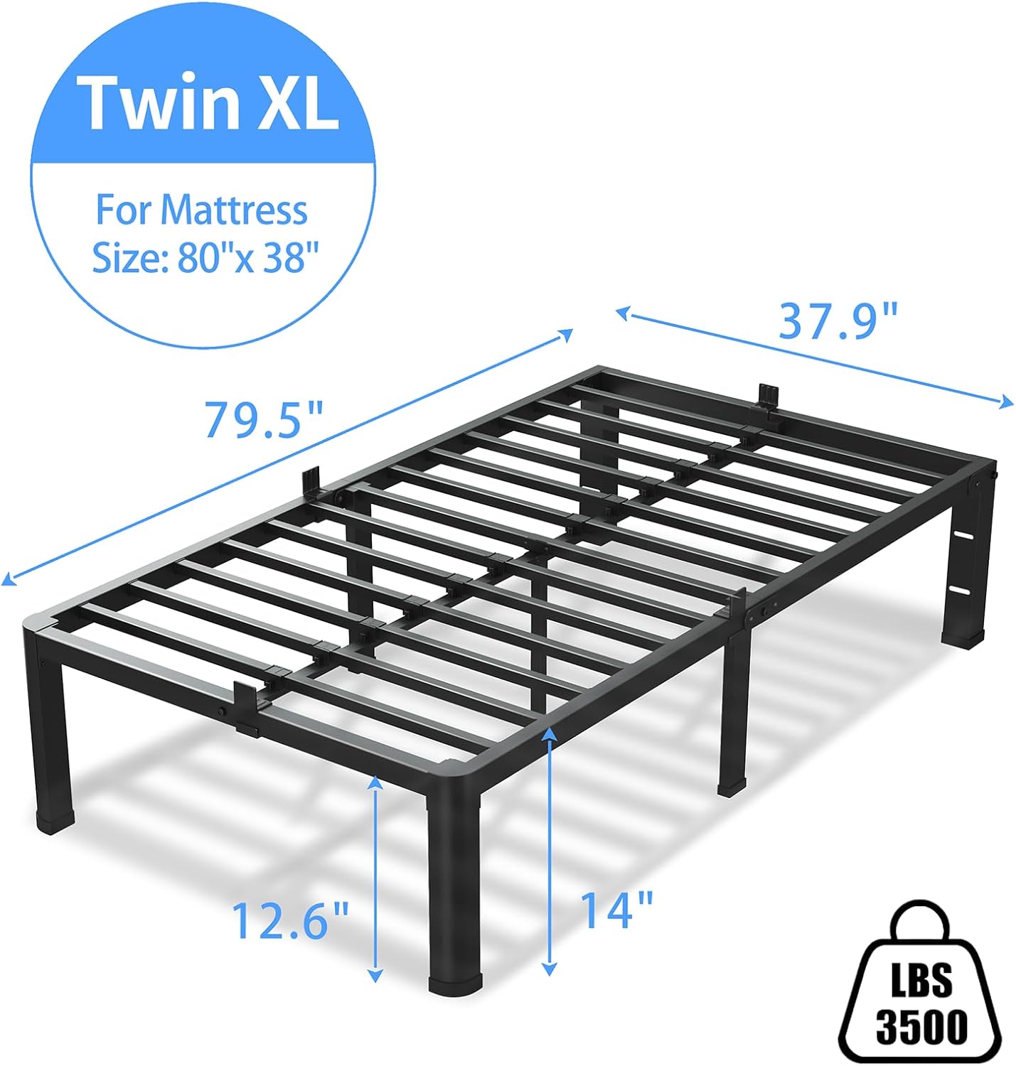 VIPSHOW 14 Inch Twin XL Bed Frame, 3500Lbs Heavy Duty Metal Platform with Round Corner Legs Mattress Slide Stopper, Steel Slat Support No Box Spring Needed, Noise Free, Non-Slip, Easy Assembly