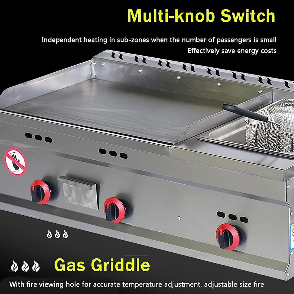 Commercial Gas Griddle, Stainless Steel Flat Top Grill with Adjustable Temperature for Outdoor Catering and Teppanyaki Cooking