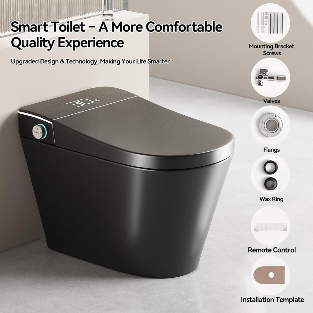 Smart Toilet,One Piece Toilet,Ceramic Toilet with Bidet Built in & Dryer, Auto Open/Close, Instant Warm Water,Heated Seat,Sensing Distance, Black