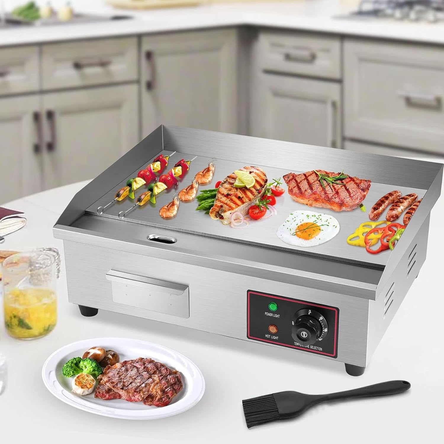 3000W Commercial Griddle, 22'X14' Electric Countertop Griddle Grill Flat Top Griddle Hot Plate Kitchen Stainless Steel Restaurant Grill with Griddle Accessories Temperature Control