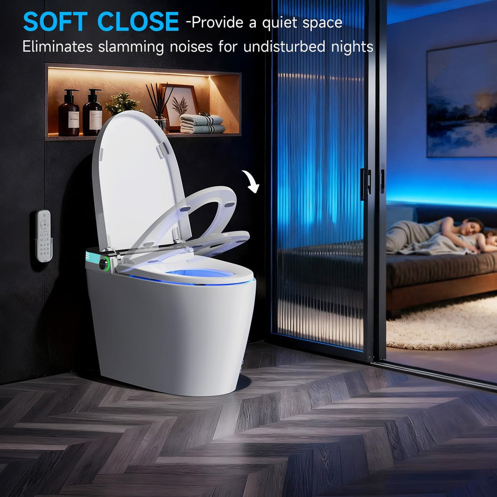 Artistic Smart Toilet, One Piece Bidet Toilet for Bathrooms, Auto Open/Close Lid, Heated Seat, Water Sprayer and Dryer,Tankless Smart Toilet withbuilt in, 1000g Powerful Flush