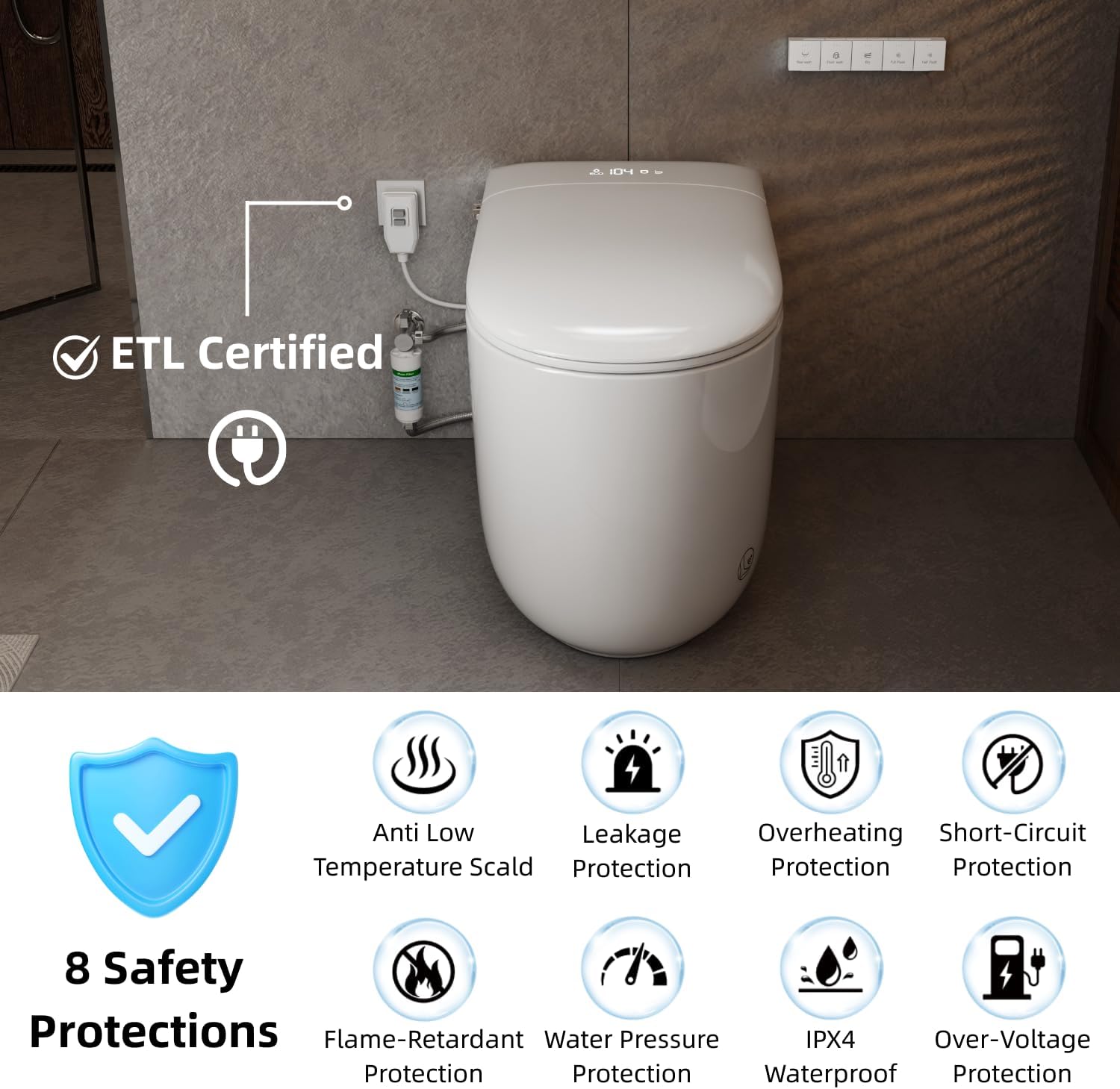 E81 Compact Smart Toilet, Built In Water Tank, 23.3' Depth One Piece Bidet Toilet With Rimless Flush, Auto Open/Close Lid, Foot Sensor, Instant Warm Water & Air Dryer, Heated Seat, Remote