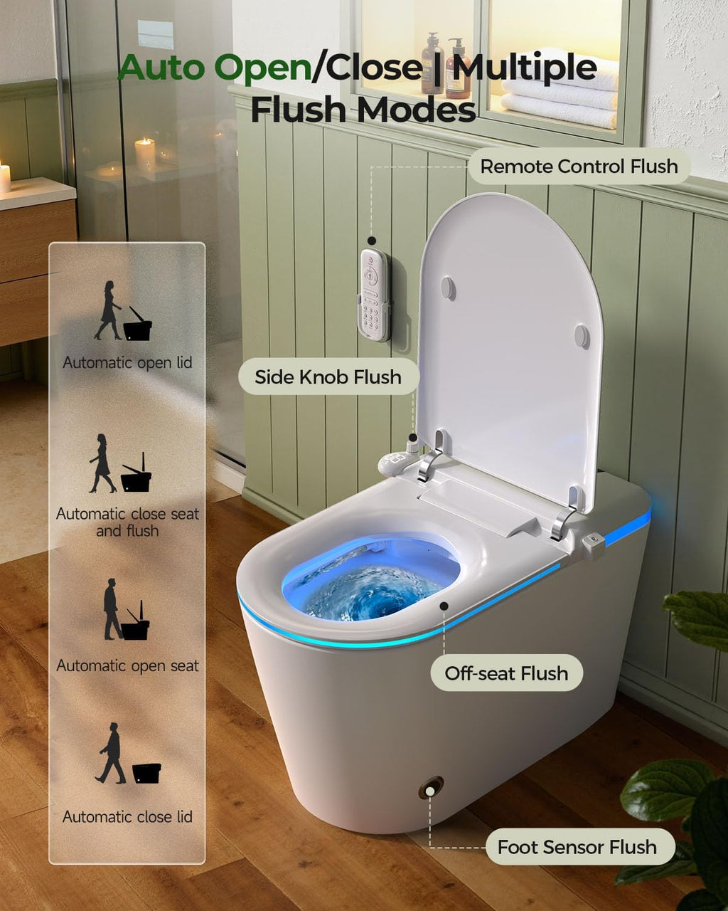 Nordic Smart Toilet with Built in, Auto Open Close Lid,Tankless One Piece Toilet, ADA Comfort Height, 1.28 GPF Auto Dual Flush, Heated Seat, Warm Air Dryer & Digital Display