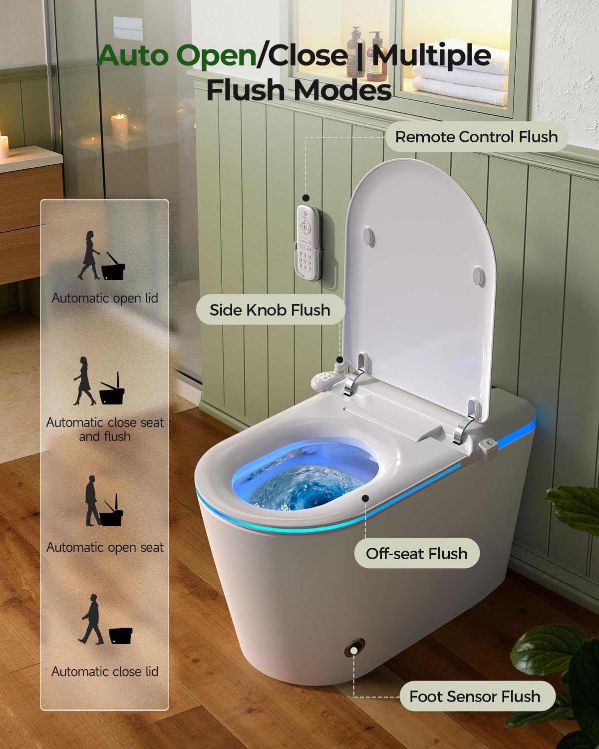 Nordic Smart Toilet with Built in, Auto Open Close Lid,Tankless One Piece Toilet, ADA Comfort Height, 1.28 GPF Auto Dual Flush, Heated Seat, Warm Air Dryer & Digital Display
