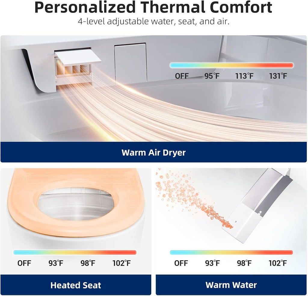 Smart Toilet with Bidet, ADA Comfort Height, UV-C Light, Foam Shield, Auto Open Close & Men's Urinal Auto Flush, Elongated Heated Seat, One Piece Bidet Toilet with Tank, RKS-X700 MAX