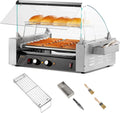 ROVSUN Hot Dog Roller, 24 Hot Dog 9 Rollers ETL Certified, Hot Dog Machine Sausage Grill Cooker with Dual Temp Control, Glass Cover, LED, Side Storage Box, Shelf & Drip Tray for Home Commercial 1350W