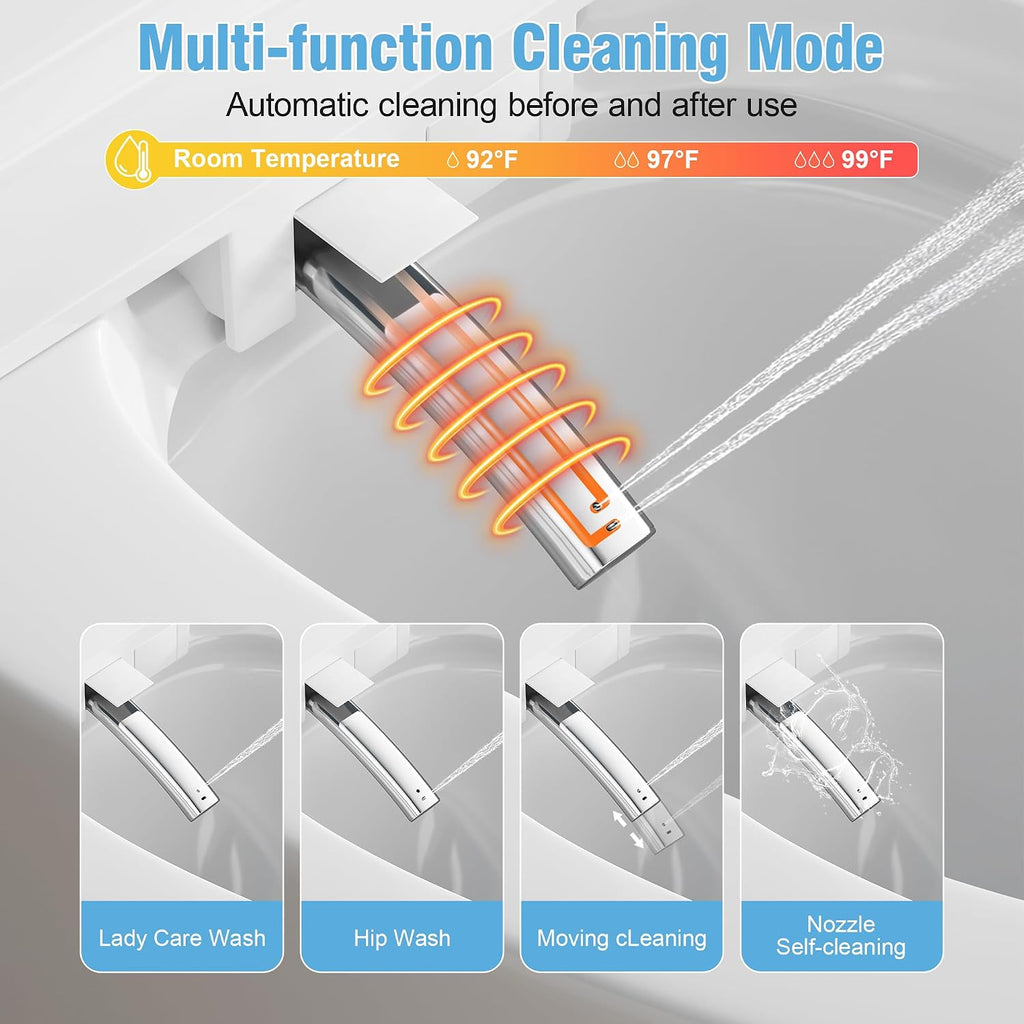 Luxury Smart Toilet, Elongated One Piece Toilet with Heated Seat, Dryer, Auto-Lift Lid, Soft Close, Night Light, Electric Tankless Bidet Toilets for Bathroom with Siphon Dual Flush 0.8/1.2 GPF