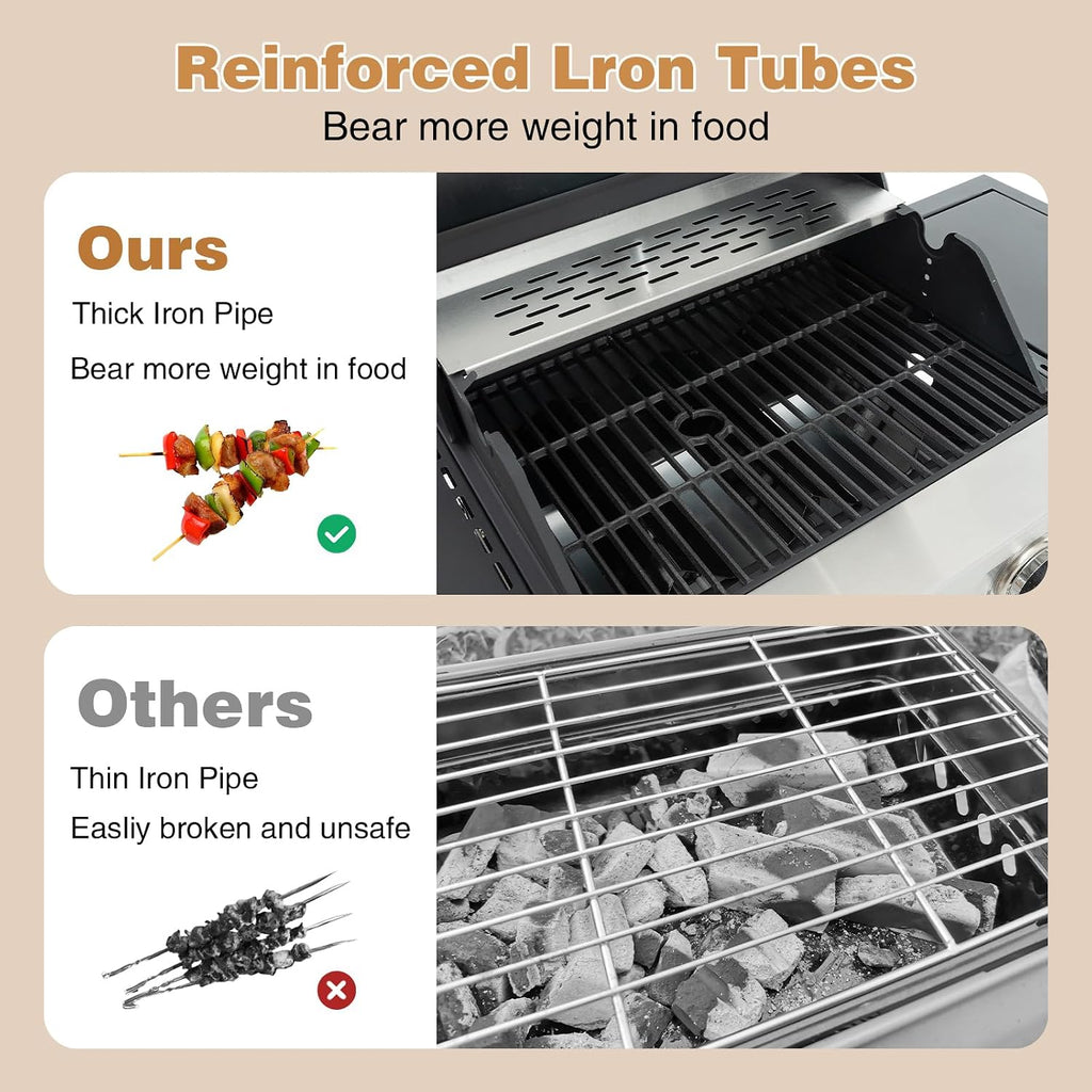 Endark 3-burner Propane Gas Grill | 37,000 BTU Stainless Steel with Side-iFre Function | with Enameled Cast Iron Grate,Thermometer and Side Stand Wheels | Great for Patio and Garden Outdoor Cooking