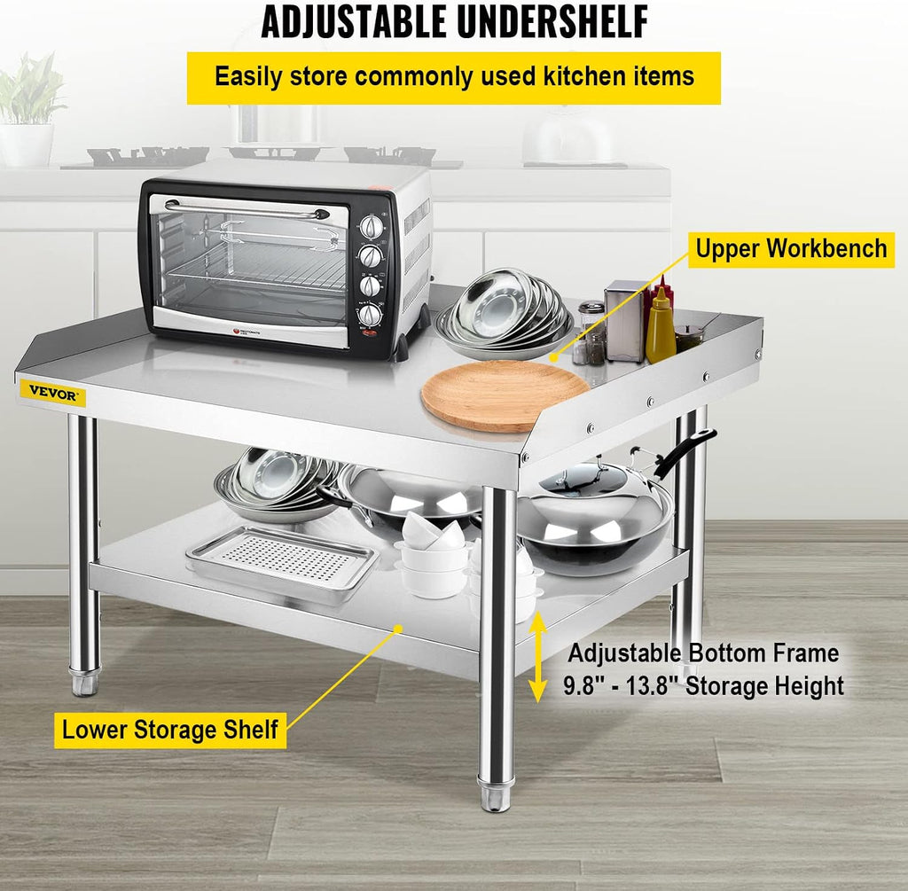 VEVOR Stainless Steel Equipment Grill Stand, 36 x 30 x 24 Inches Stainless Table, Grill Stand Table with Adjustable Storage Undershelf, Equipment Stand Grill Table for Hotel, Home, Restaurant Kitchen