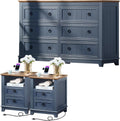 Joaxswe Farmhouse Furniture Set, Nightstands Set of 2 and 6 Drawers Dresser for Bedroom, 54 Inch Wide Wood Dresser and 18' Night Stands with Charging Station for Bedroom, Living Room, Hallway