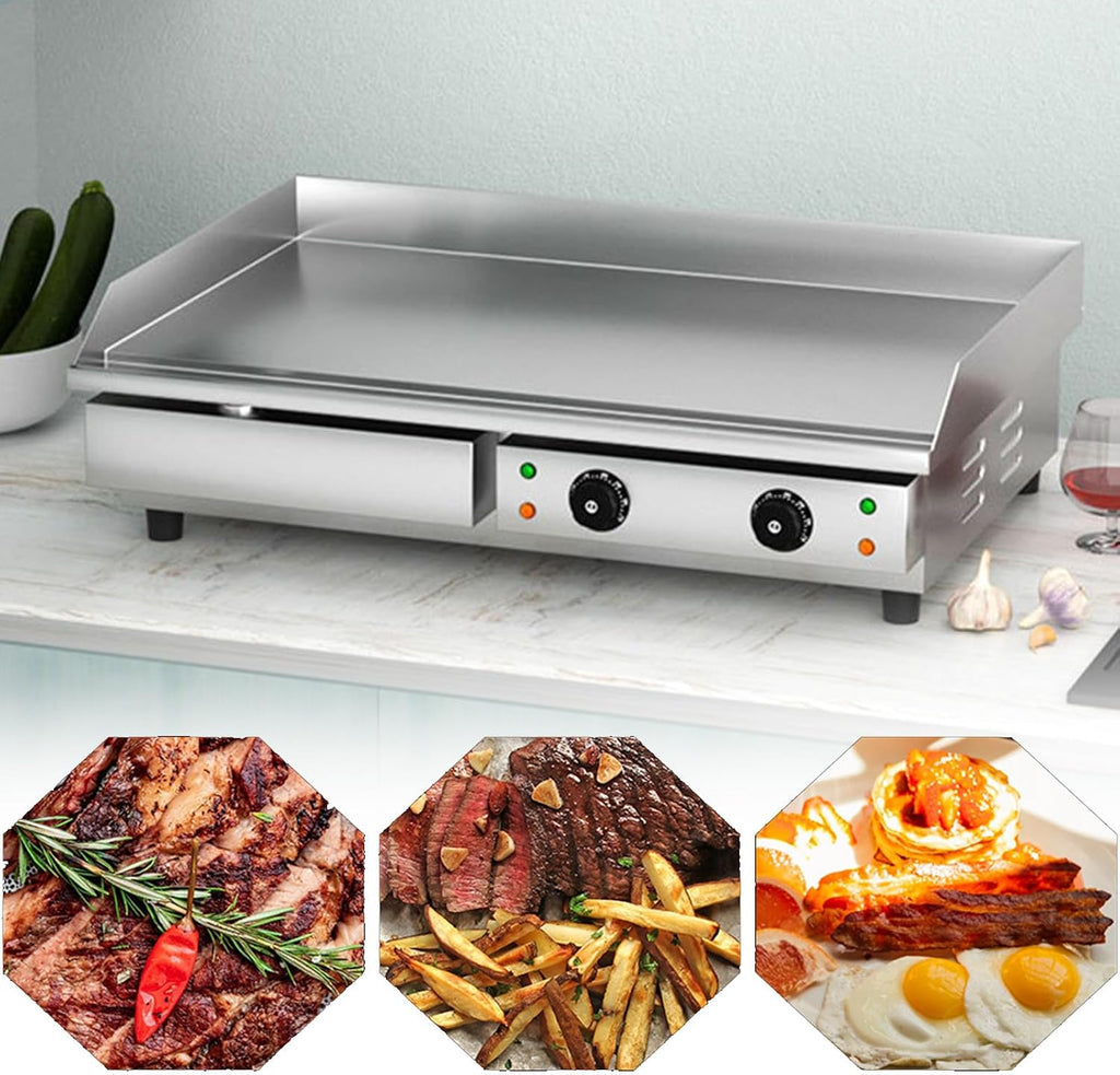 Commercial Electric Griddle 29 Inch Large Countertop Griddle Non-Stick Flat Top Grill Stainless Steel Pancake Griddle with Adjustable Temperature 122°F-572°F