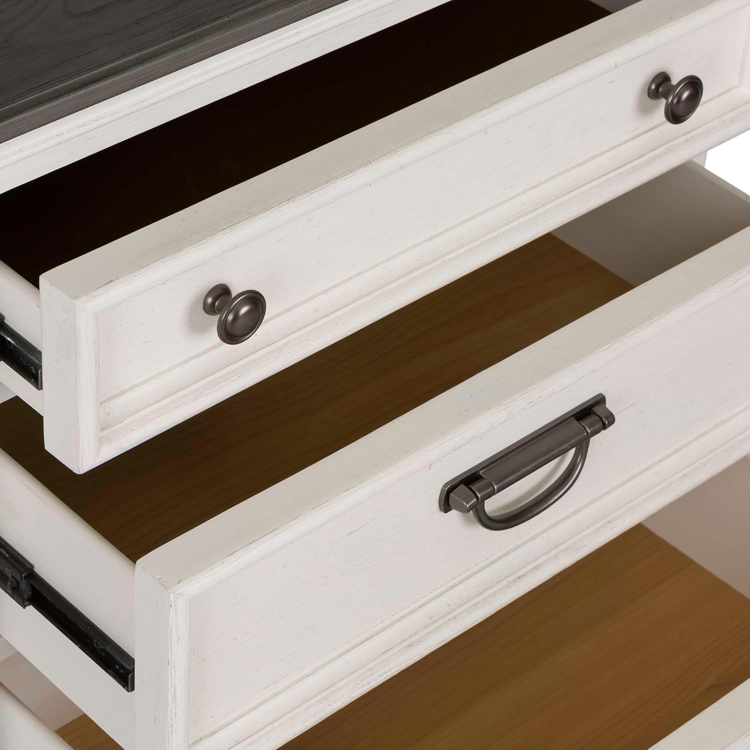 Liberty Furniture Allyson Park Queen Panel Bed, Dresser & Mirror, Night Stand Cottage Bedroom Furniture Set - Wirebrushed White w/Charcoal Tops